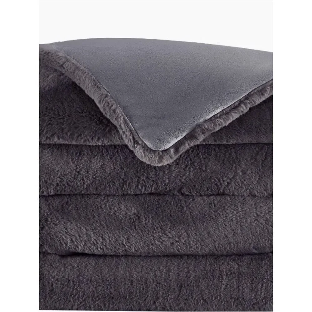 NEW FRYE FAUX FUR THROW Plush Blanket 60”x 70” Grey Cozy Comfy Machine Washable